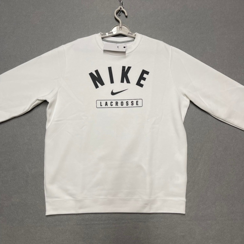 Nike Lacrosse Sweatshirt Mens Large Bright White Club Fleece Pullover Crewneck